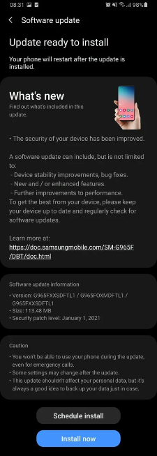 Samsung Galaxy S9 and S9+ update