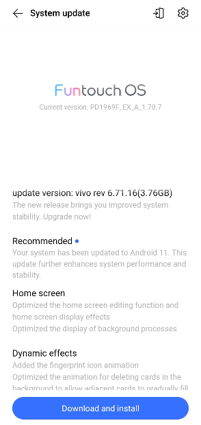 Vivo V19 Funtouch OS 11 update